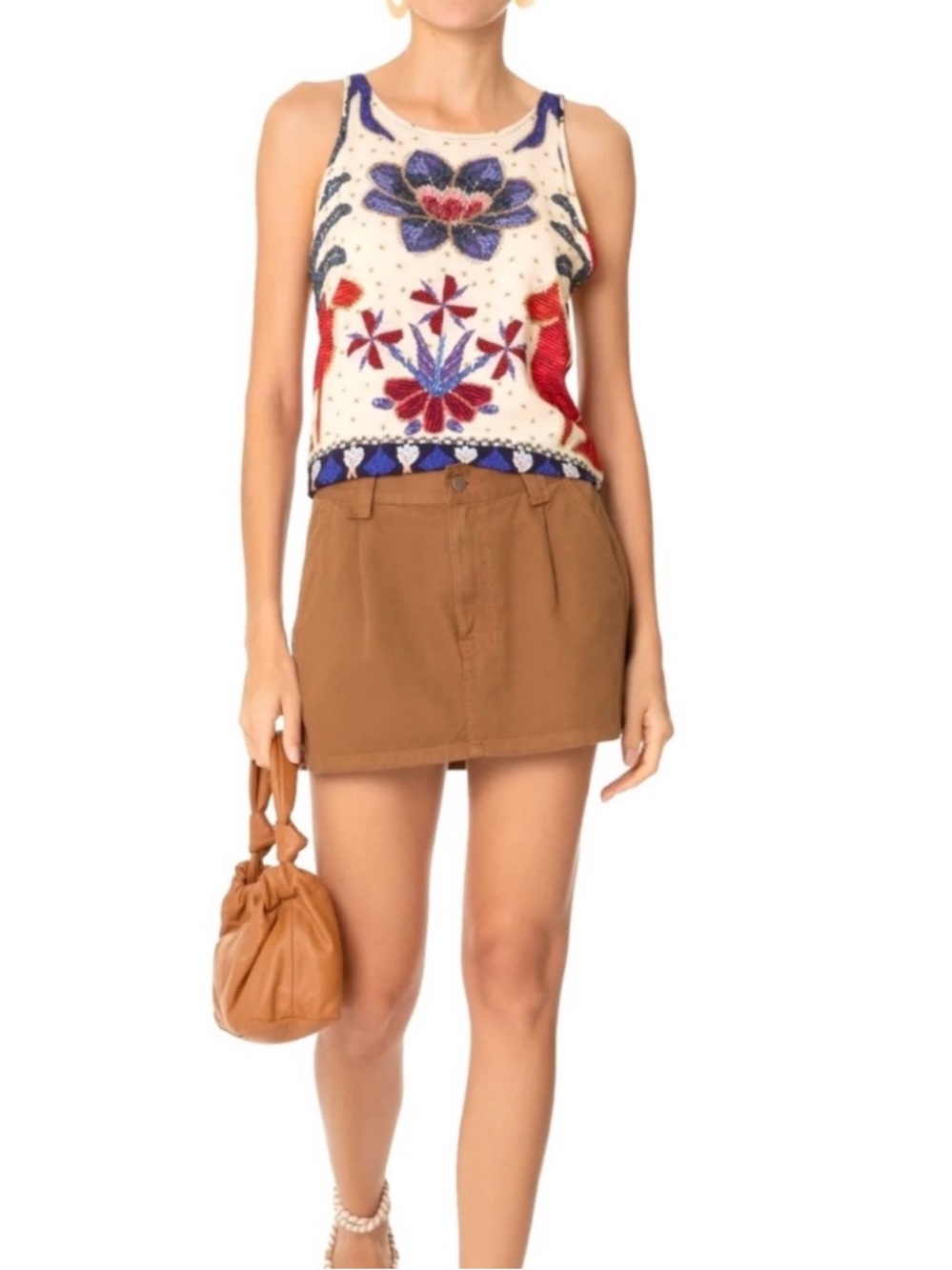 Farm Rio Floral Embroidered Cream Top - Picture 2 of 10
